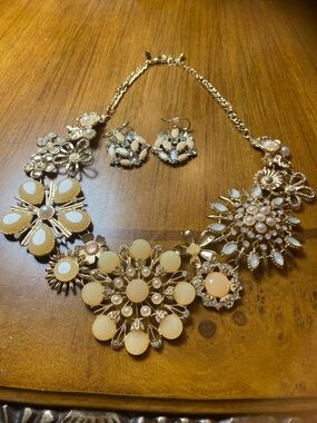 Inc Gold-Tone Floral Statement Necklace and Earring Set - Cream Accents